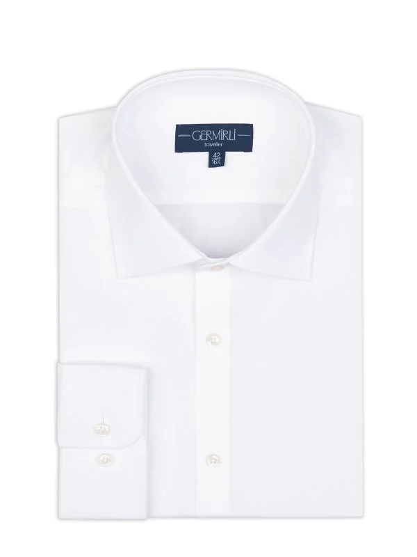 Germirli White Tailor Fit 120/2 Journey Non Iron Cotton Classic Collar Shirt - 2