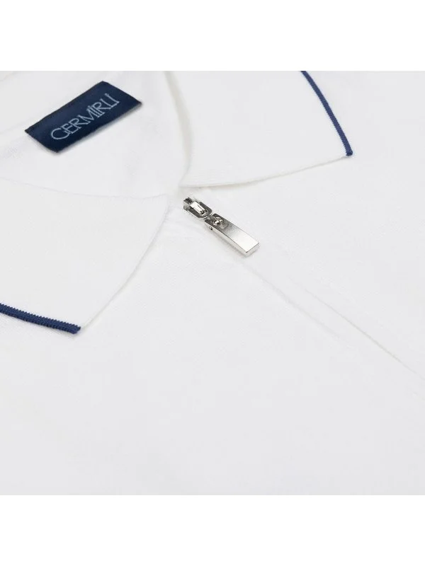 Germirli White Zippered Polo Collar Cotton Regular Fit Sweater - 2