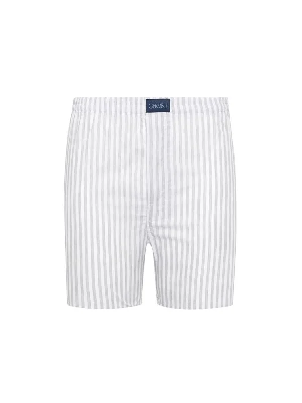 Germirli White, Grey Thick Striped Cotton Boxer Shorts - 1