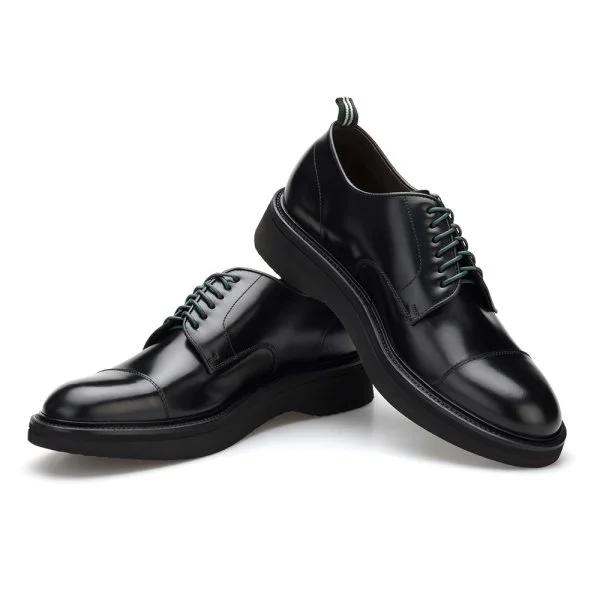 Green George Black Leather Lace-Up Live Tech Sole Italian Shoes - 1