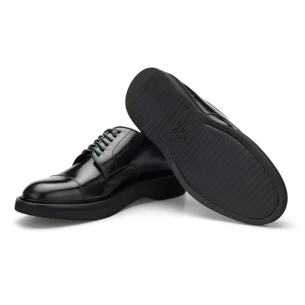 Green George Black Leather Lace-Up Live Tech Sole Italian Shoes - 4