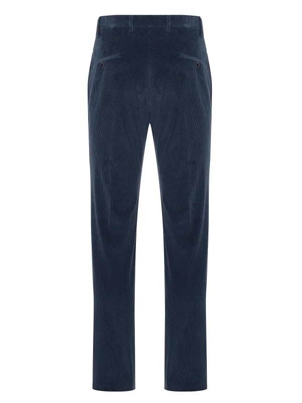 Hiltl Aviator Blue Cotton Wool Slim Fit Chino Luxury Velvet Men's Trousers - 3