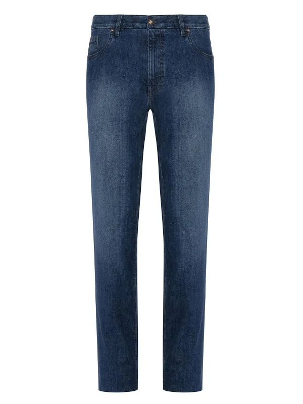 Hiltl Blue Washed Cotton Elastane 5 Pocket Regular Fit Denim Men's Trousers - 1