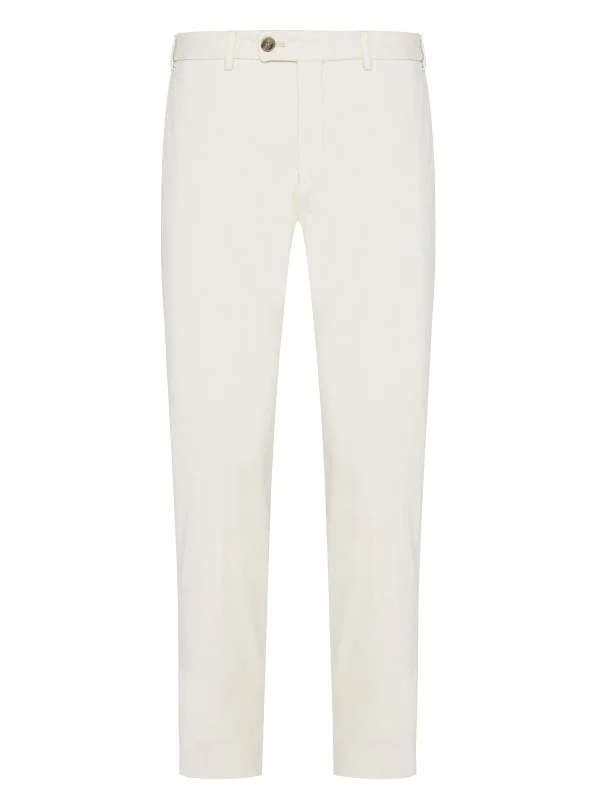 Hiltl Bone Color Supima Cotton Slim Fit Thin Corduroy Chino Pants - 1