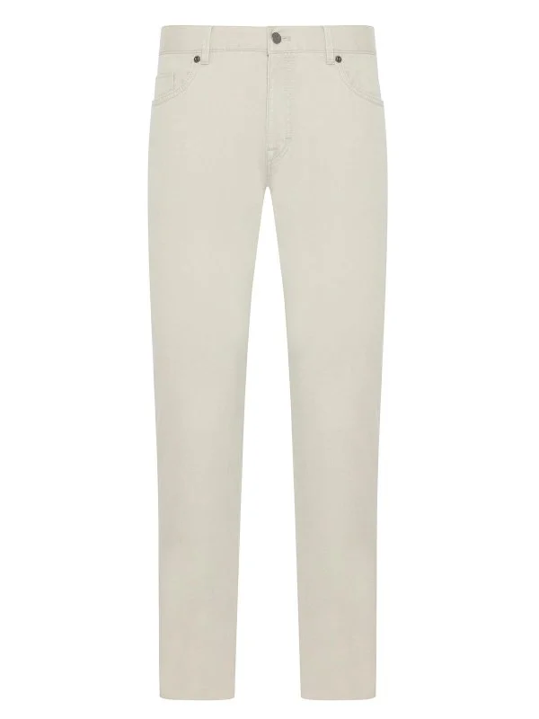 Hiltl Ecru 5 Pocket Textured Cotton Elastane Slim Fit Trousers - 1