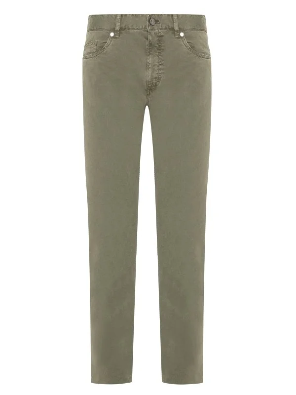 Hiltl Green 5 Pocket Washed Slim Fit Cotton Trousers - 1