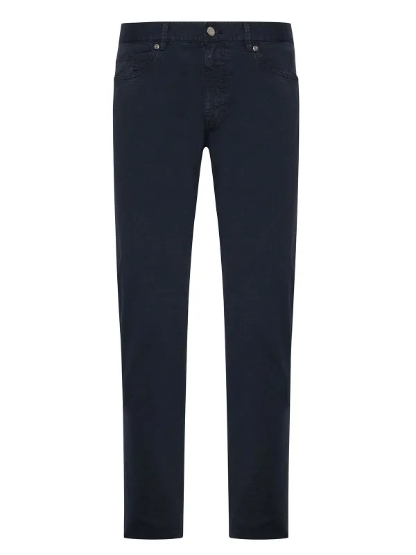 Hiltl Navy Blue 5 Pocket Washed Slim Fit Cotton Trousers - 1