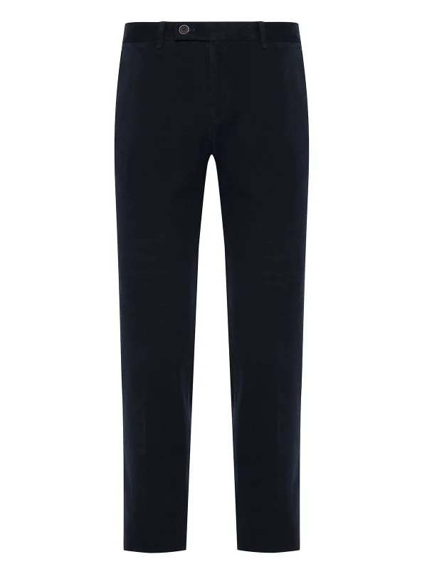 Hiltl Navy Blue Comfort Germirli Elastic Waist Back Slim Fit Cotton Chino Trousers - 1