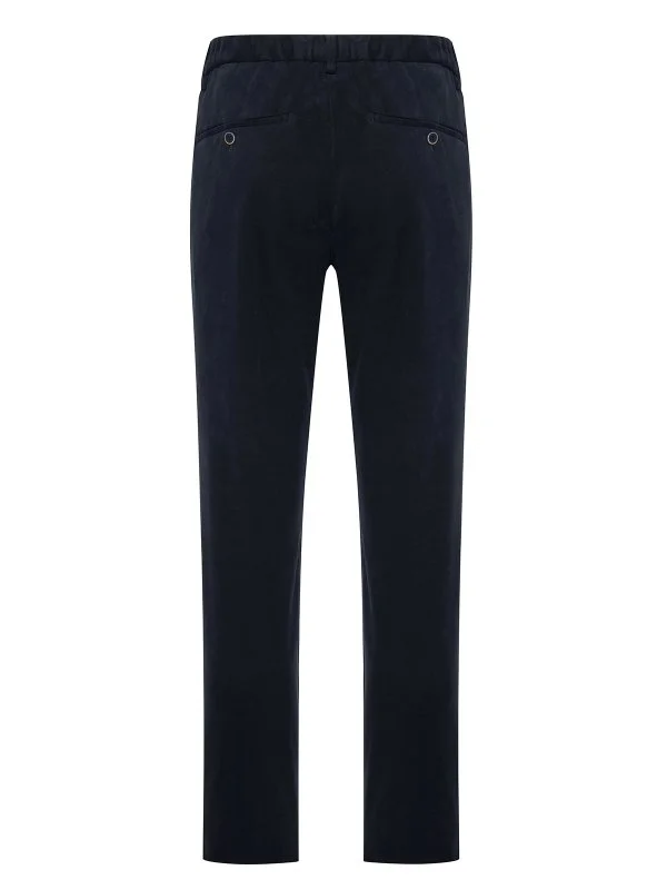 Hiltl Navy Blue Comfort Germirli Elastic Waist Back Slim Fit Cotton Chino Trousers - 3