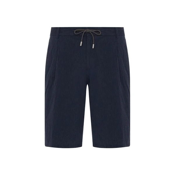 Hiltl Navy Blue Sear Sucker Elastic Waist Cotton Bermuda - 1
