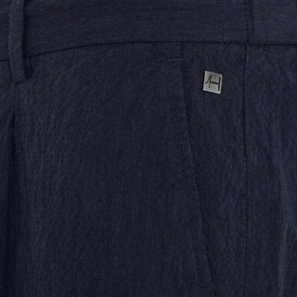 Hiltl Navy Blue Sear Sucker Elastic Waist Cotton Bermuda - 2