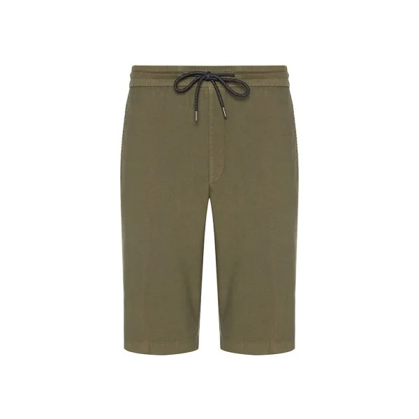 Hiltl Olive Green Vintage Elastic Waist Cotton Elastane Bermuda Shorts - 1