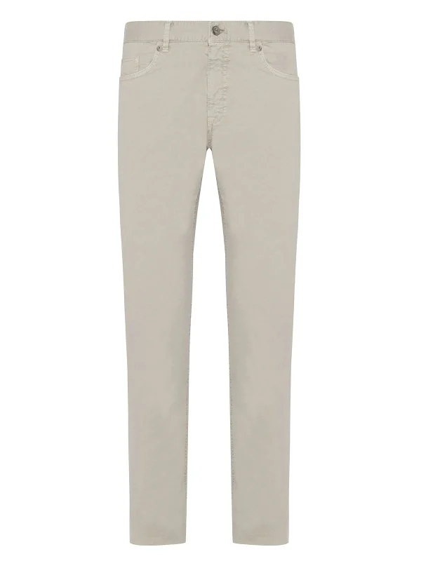 Hiltl Stone Color 5 Pocket Washed Slim Fit Cotton Trousers - 1