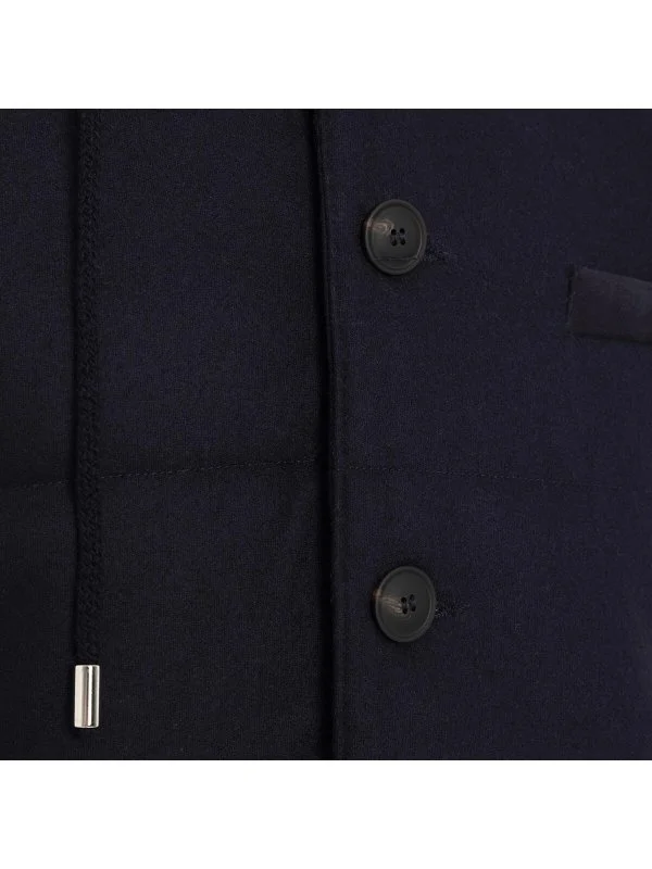 La Fileria Navy Blue Filled, Hooded Wool Men's Jacket Knitwear - 3