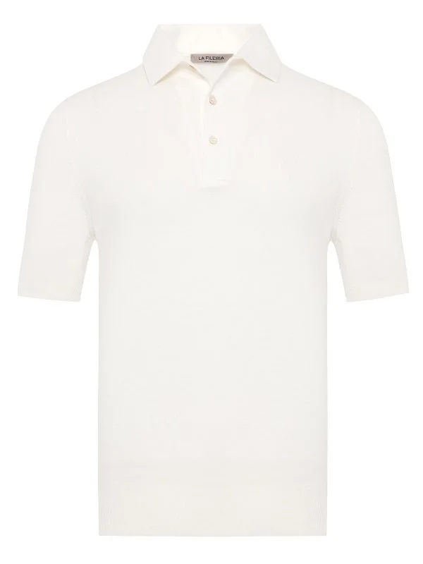 La Fileria Ecru Shirt Collar Regular Fit Cotton Knitwear - 1