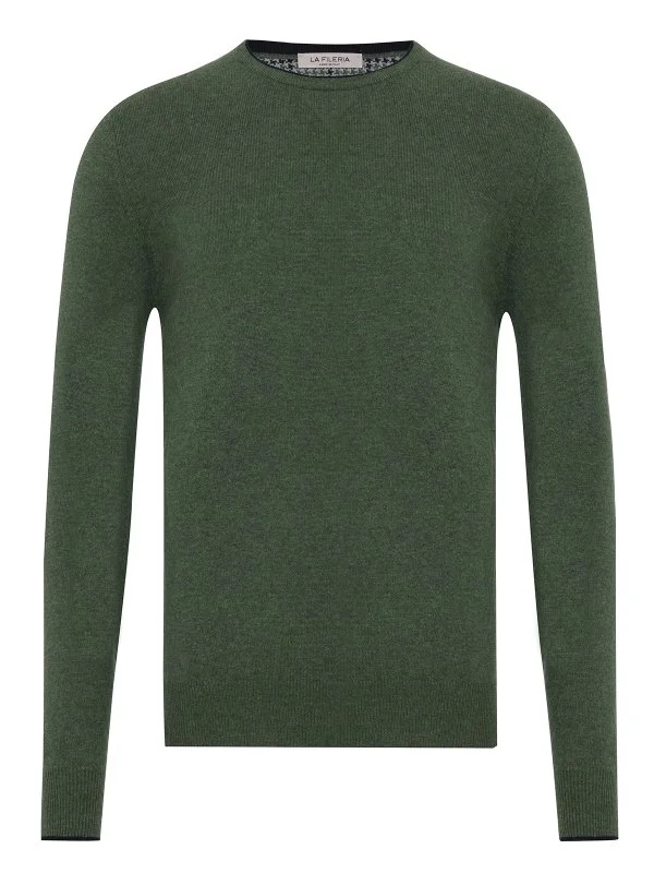 La Fileria Green Crew Neck Veiled Wool Cashmere Sweater - 1