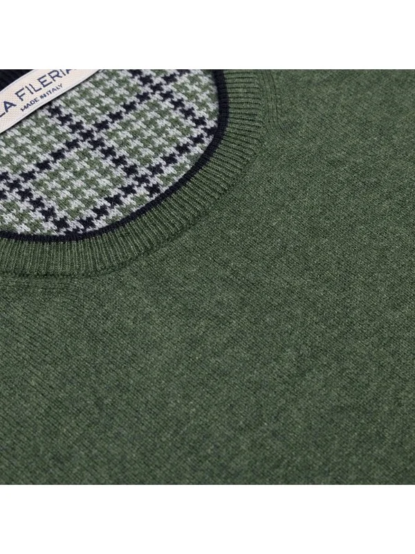 La Fileria Green Crew Neck Veiled Wool Cashmere Sweater - 3