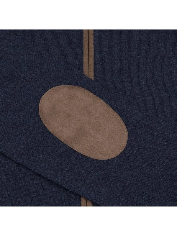 La Fileria Navy Blue Wool Cashmere Suede Zippered Cardigan Sweater - 4