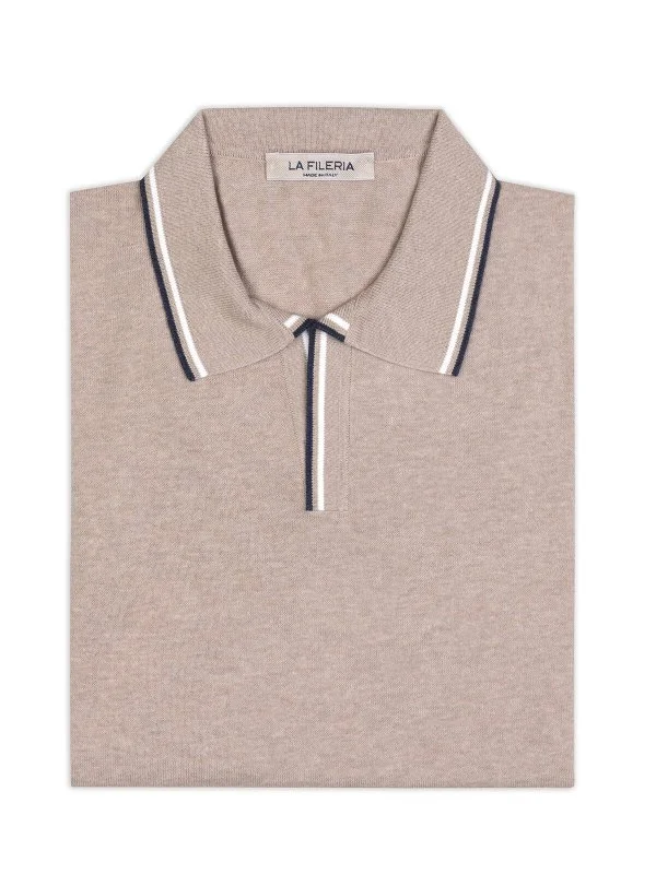 La Fileria Sand Beige Polo Neck Cotton Regular Fit Knitwear - 2