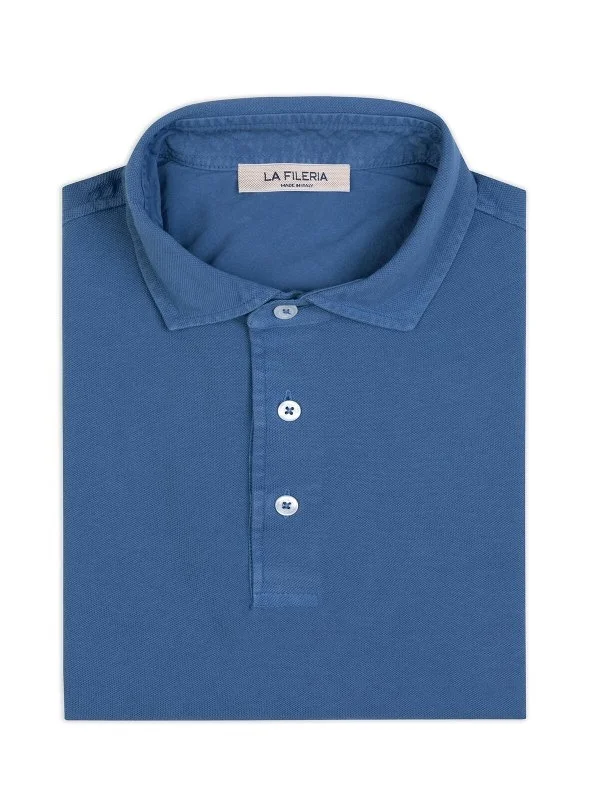 La Fileria Vintage Indigo Blue Shirt Collar Cotton Slim Fit T-Shirt - 2