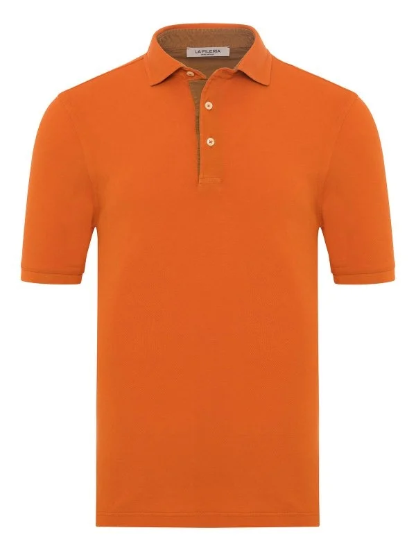 La Fileria Vintage Orange Shirt Collar Cotton Slim Fit T-Shirt - 1