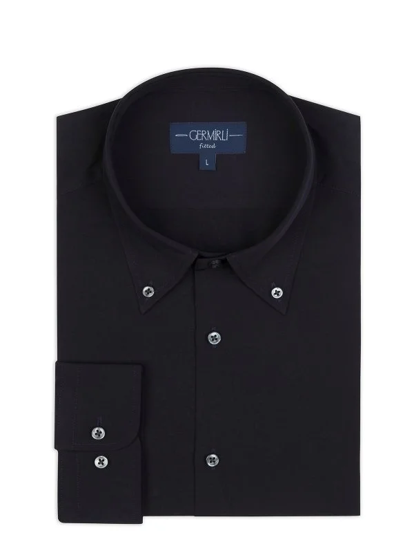 Germirli Navy Blue Button-down Collar Tailor Fit Men's Tencel Shirt - 2