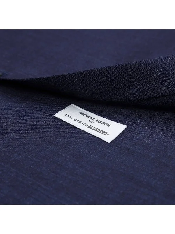 Germirli Navy Blue Thomas Mason Non Iron Button-down Collar Tailor Fit Linen Shirt - 4