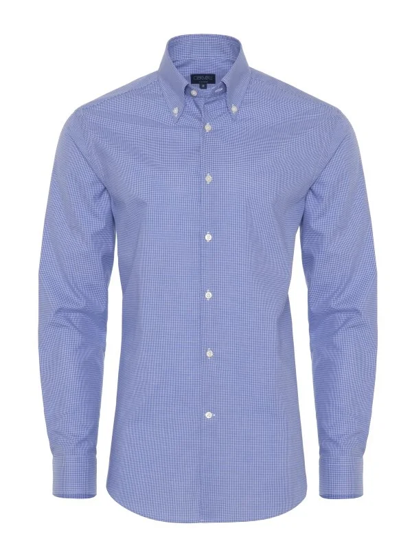 Non Iron Blue Checkered Button-Down Collar Tailor Fit Shirt with Germirli - 1