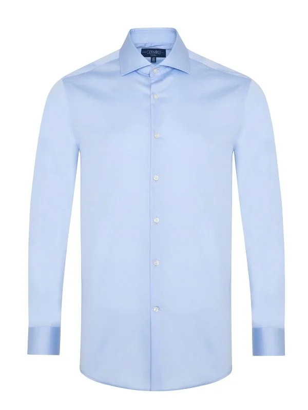 Germirli Non Iron Blue Satin Tailor Fit Italian Collar Shirt - 1