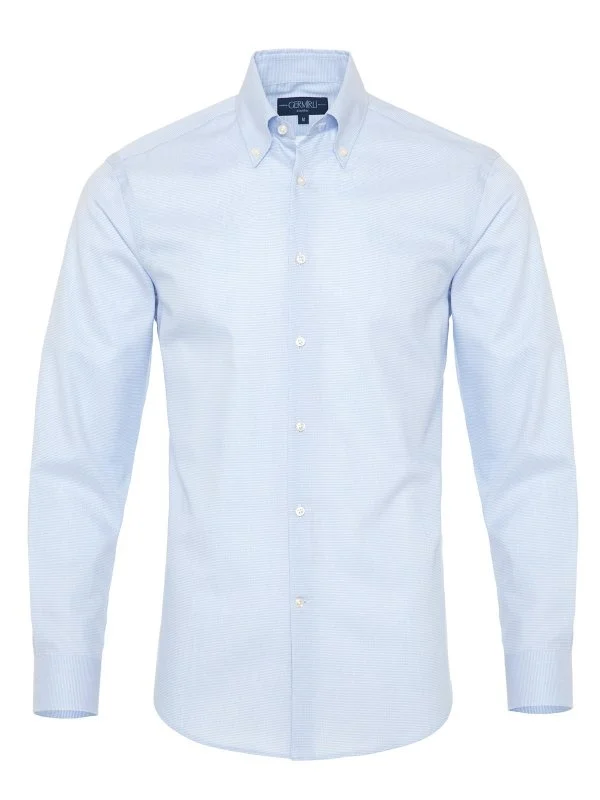 Germirli Non Iron Light Blue White Checkered Button-down Collar Tailor Fit Zero 24 Shirt - 1