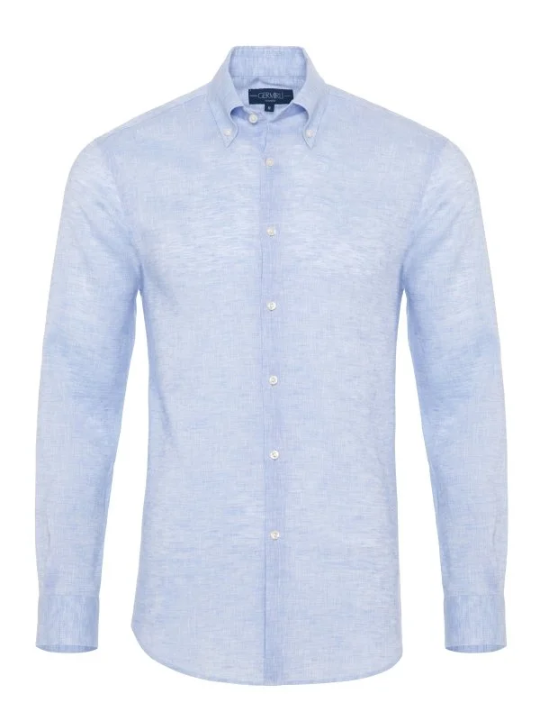 Germirli Non Iron Light Blue Linen Button-down Collar Tailor Fit Journey Shirt - 1