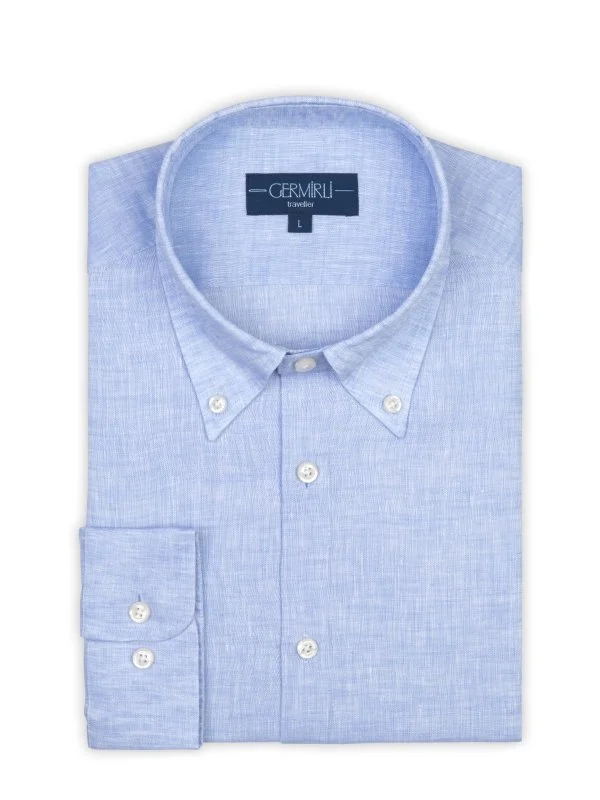 Germirli Non Iron Light Blue Linen Button-down Collar Tailor Fit Journey Shirt - 2