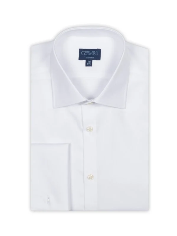 Germirli Non Iron White 120/2 Poplin Classic Collar Double Cuffed Tailor Fit Journey Shirt - 2