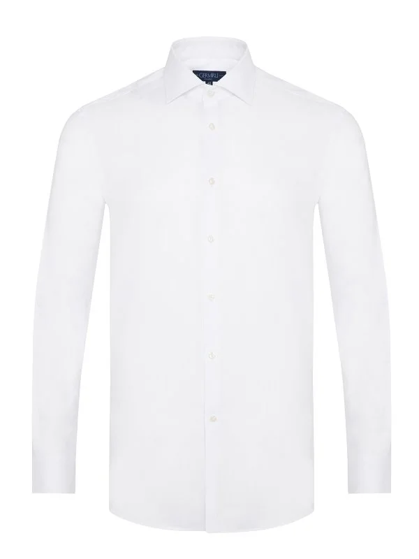 Non Iron White Classic Collar Tailor Fit Journey Linen Shirt with Germirli - 1