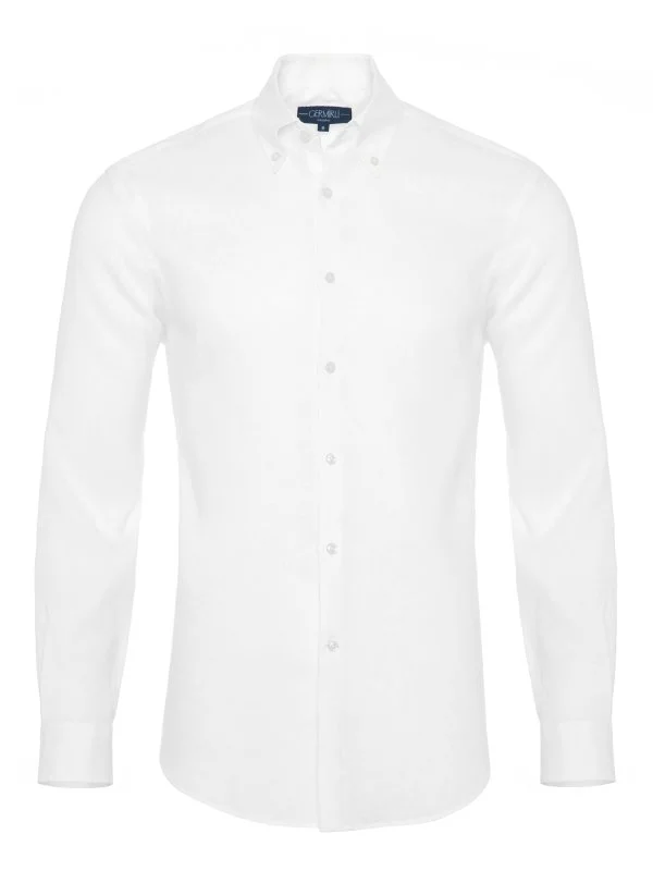 Non Iron White Linen Button-Down Collar Tailor Fit Journey Shirt with Germirli - 1