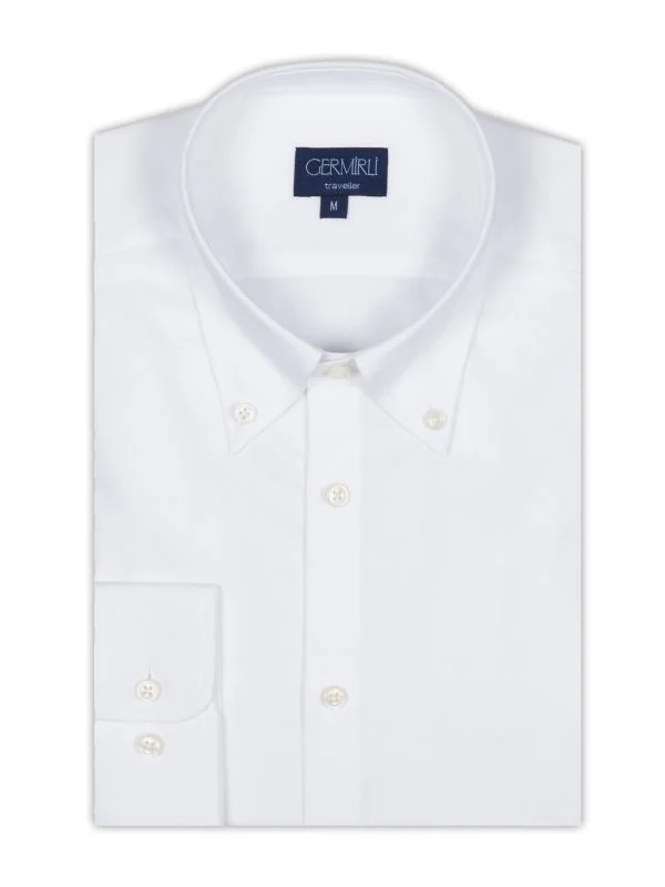 Non Iron White Oxford Button-Down Collar Tailor Fit Shirt with Germirli - 2
