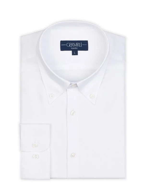 Non Iron White Panama Button-Down Collar Tailor Fit Zero 24 Shirt with Germirli - 2