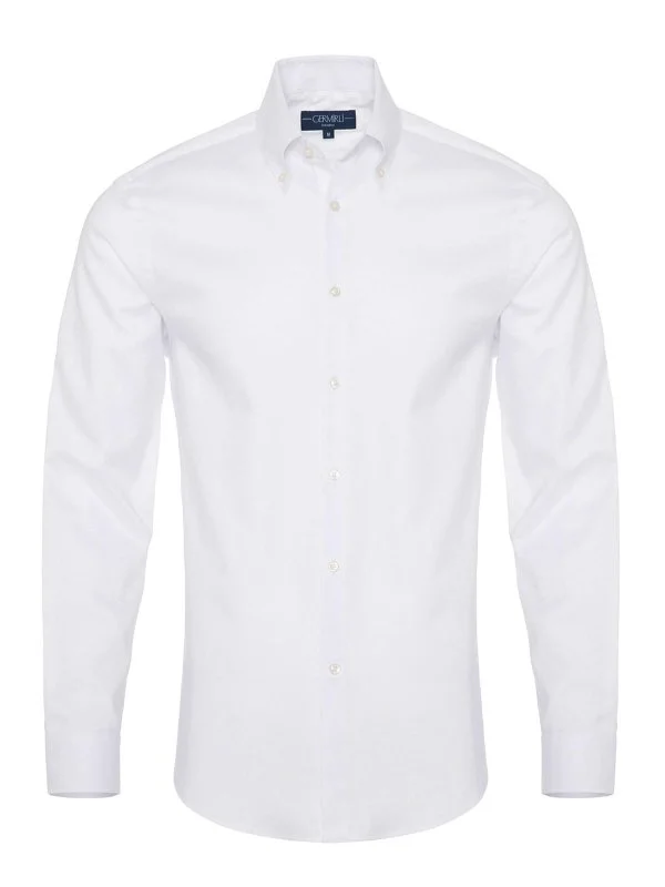Non Iron White Panama Button-Down Collar Tailor Fit Zero 24 Shirt with Germirli - 1