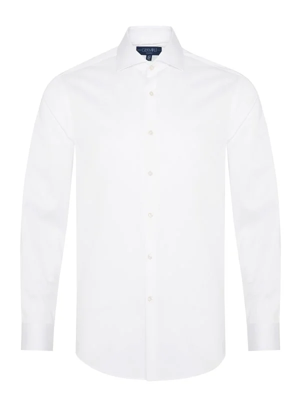 Germirli Non Iron White Satin Tailor Fit Italian Collar Shirt - 1