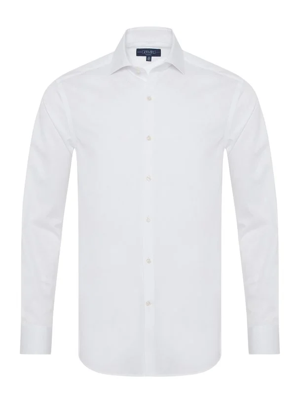 Germirli Non Iron White Thin Twill Tailor Fit Zero 24 Italian Collar Shirt - 1