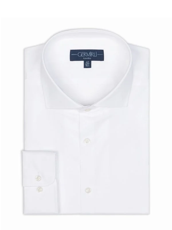 Germirli Non Iron White Thin Twill Tailor Fit Zero 24 Italian Collar Shirt - 2
