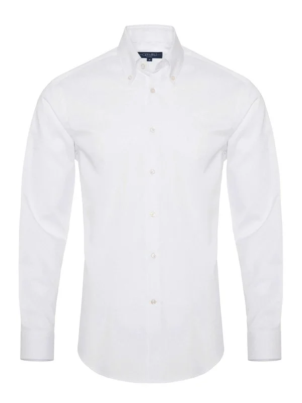 Non Iron White Twill Button-Down Collar Tailor Fit Zero 24 Shirt with Germirli - 1
