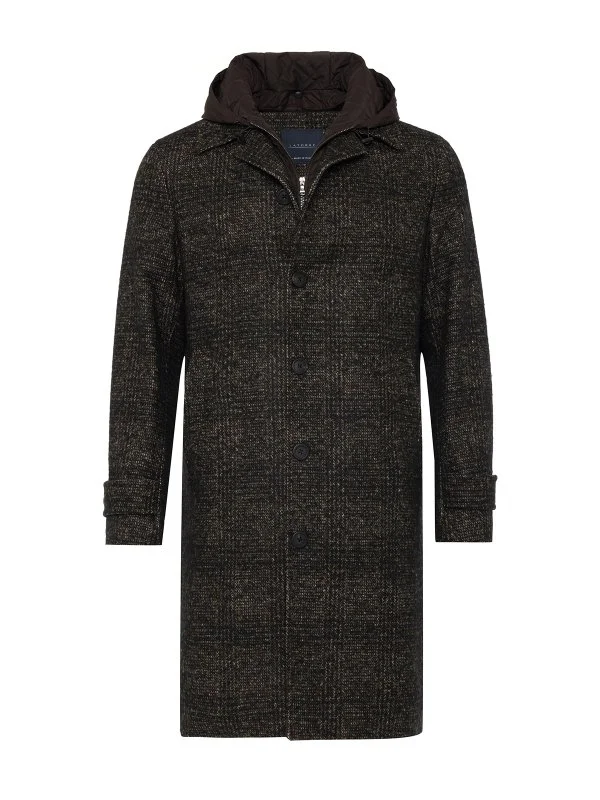 Sartoria Latorre Brown Melange Detachable Hooded Wool Men's Coat - 1