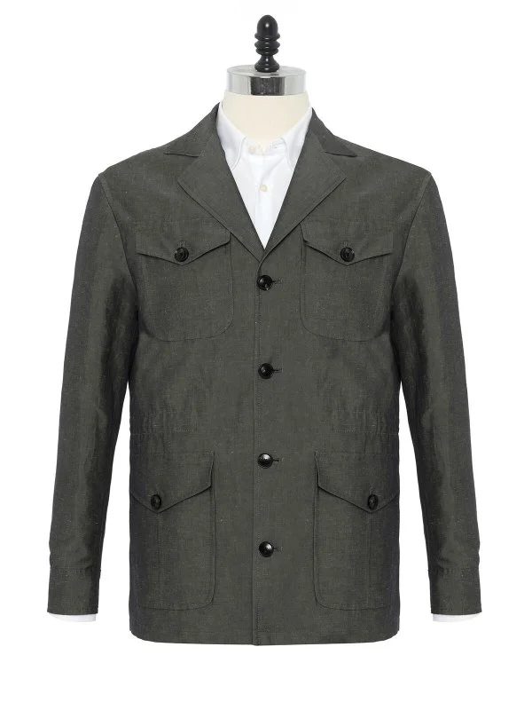 Sartoria Latorre Green Linen Cotton Half Lining Field Jacket - 1