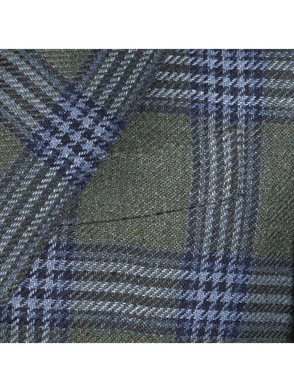 Sartoria Latorre Green Navy Blue Plaid Vitale Barberis Linen Silk Cotton Unlined Jacket - 2