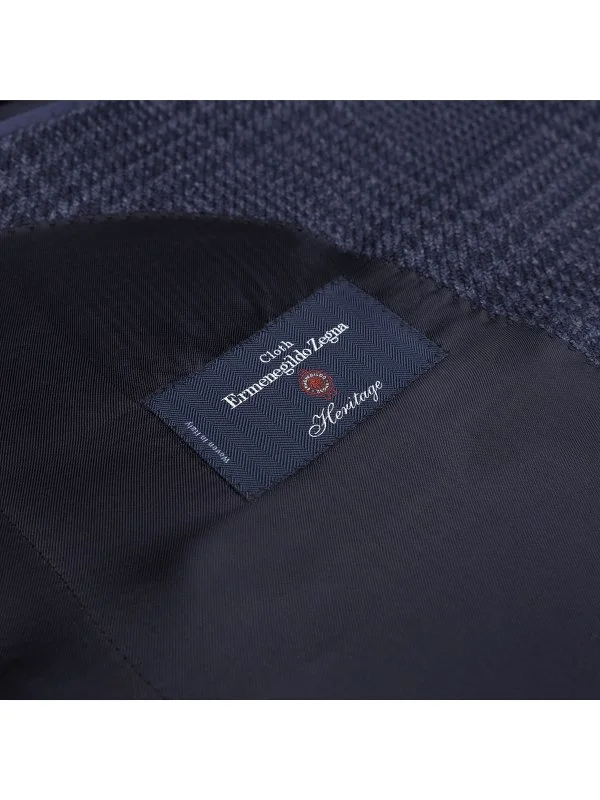 Sartoria Latorre Navy Blue Ermenegildo Zegna Plaid Silk Linen Wool Men's Jacket - 2