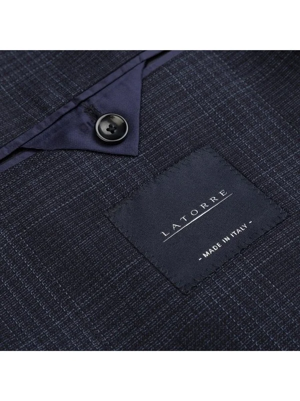 Sartoria Latorre Navy Blue Check Wool Unlined Jacket - 2