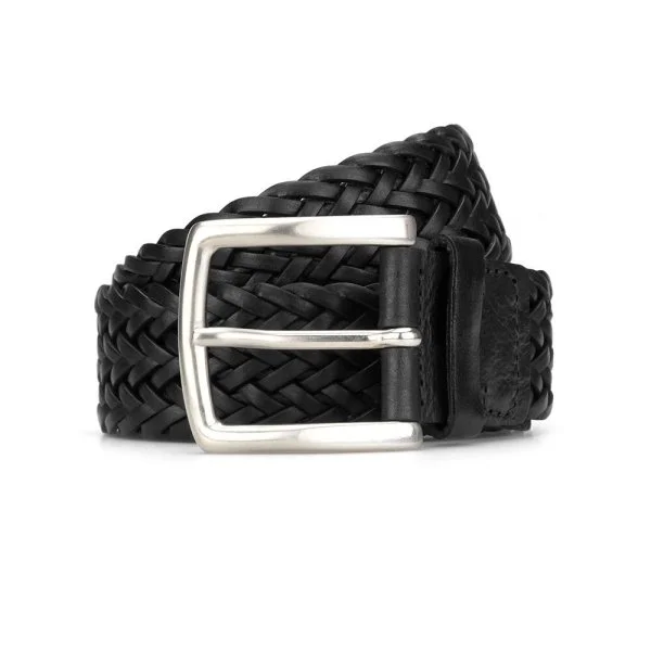 Stefano Corsini Black Leather Teres Braided Belt - 1