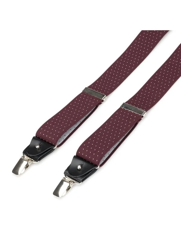 Stefano Corsini Claret Red White Dotted Germirli Trouser Suspenders - 1