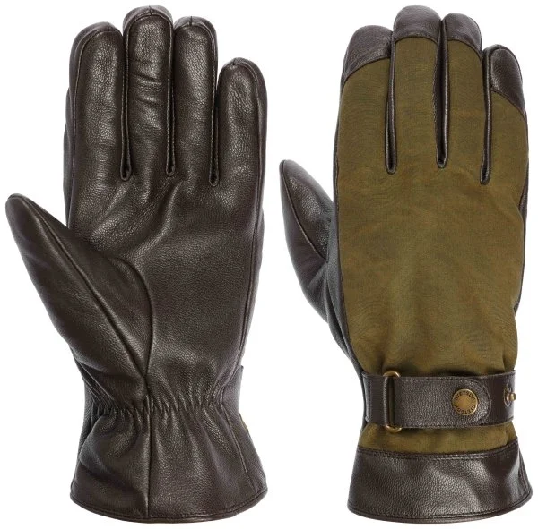 Stetson Goat Nappa Waxed Cotton Goatskin Water Repellent Cotton Brown Green Gloves - 1